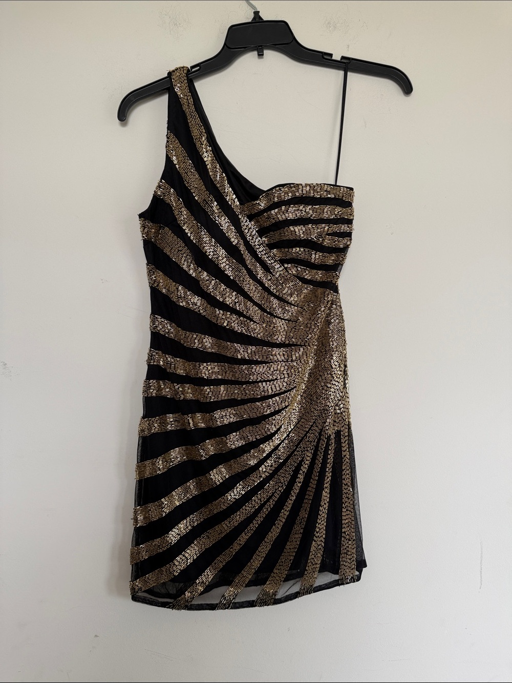 Nasty Gal Black One-Shoulder Dress with Gold Sequin Spiral